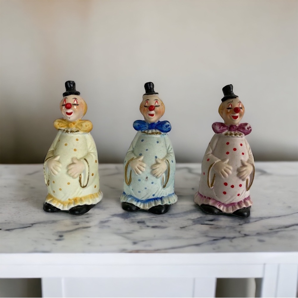 Vintage Ceramic Porcelain Clown Bell Figurine By APEX Nursery Decor  4.5" inches